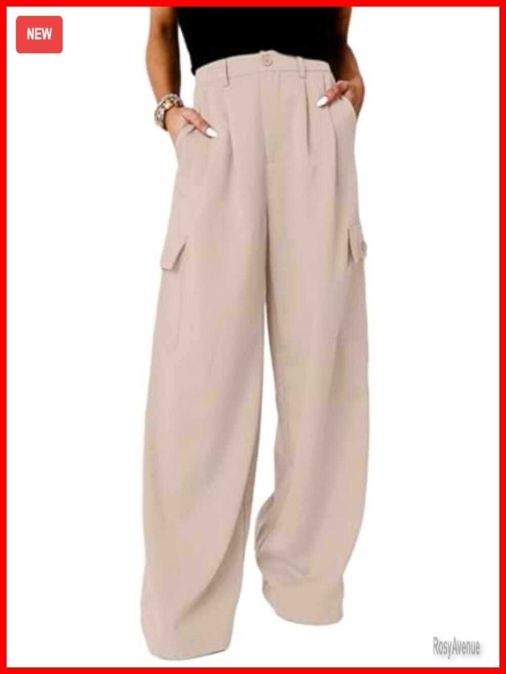 High Waisted Wide Leg Cargo Pants Baggy Casual Work Pants with 4 Pockets